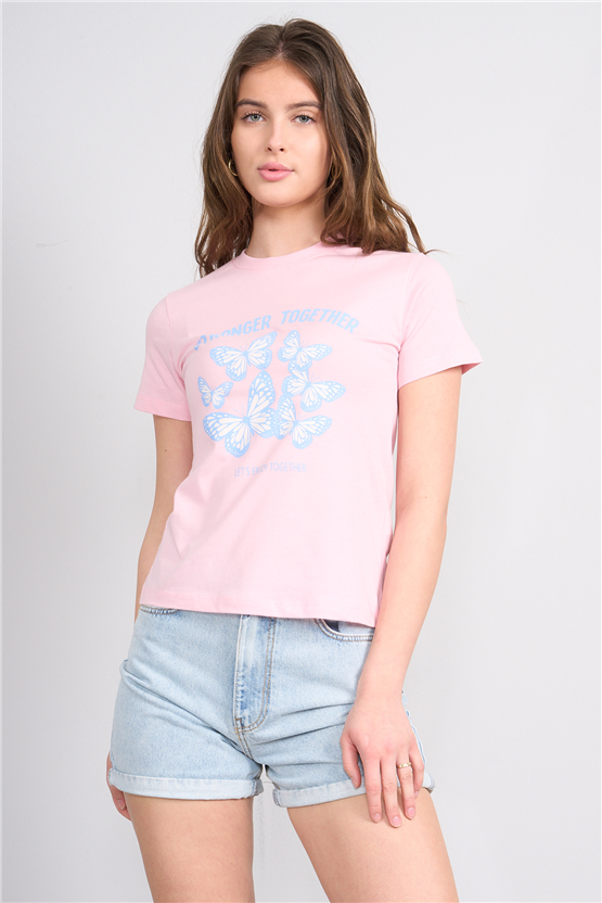 C.K Y26 8839 Fithit Byn B.Yk Regular Baskılı T-shirt Pembe