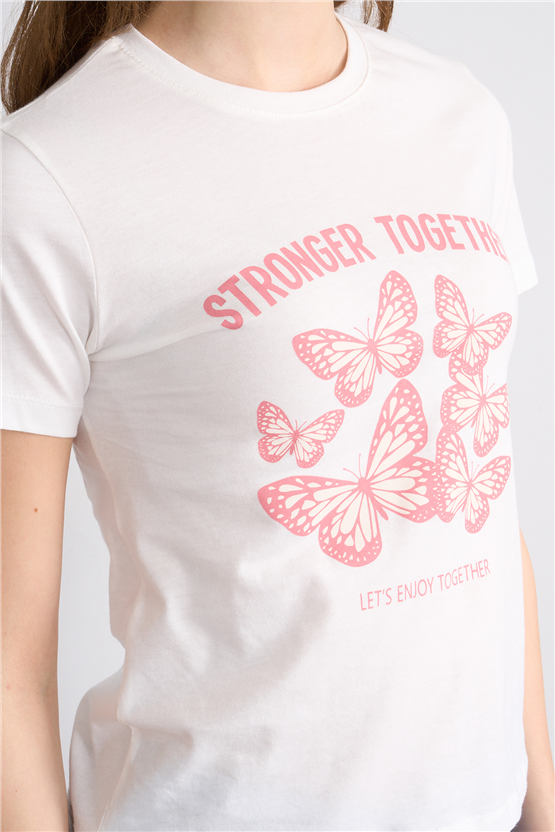 C.K Y26 8839 Fithit Byn B.Yk Regular Baskılı T-shirt Krem