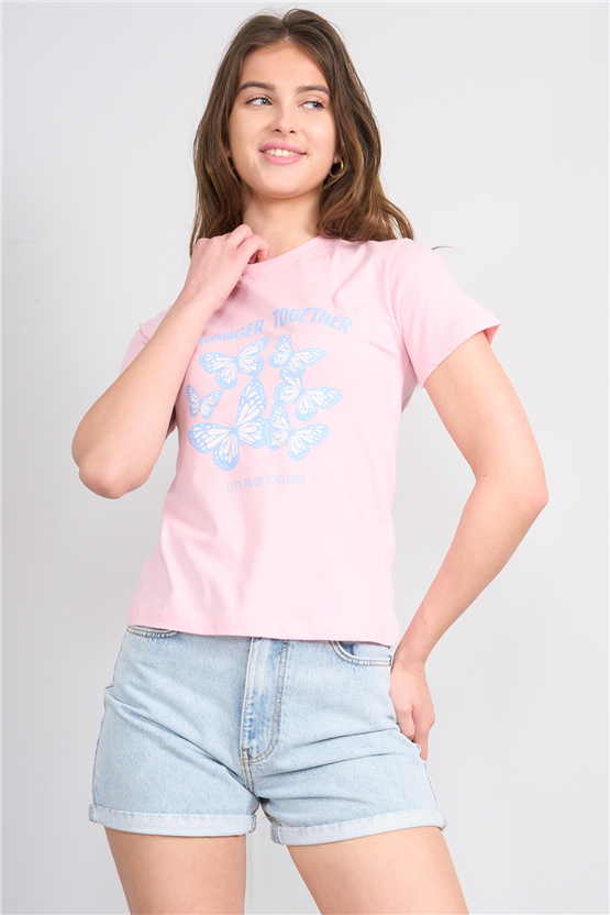 C.K Y26 8839 Fithit Byn B.Yk Regular Baskılı T-shirt Pembe