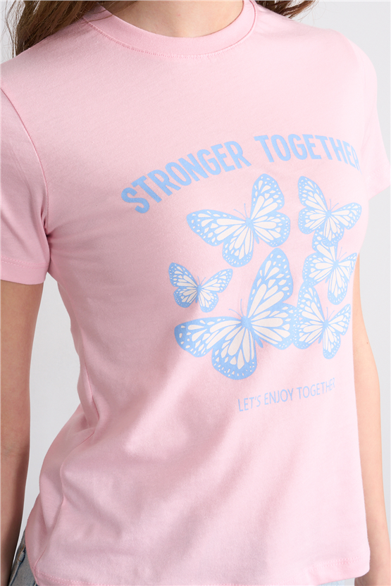 C.K Y26 8839 Fithit Byn B.Yk Regular Baskılı T-shirt Pembe