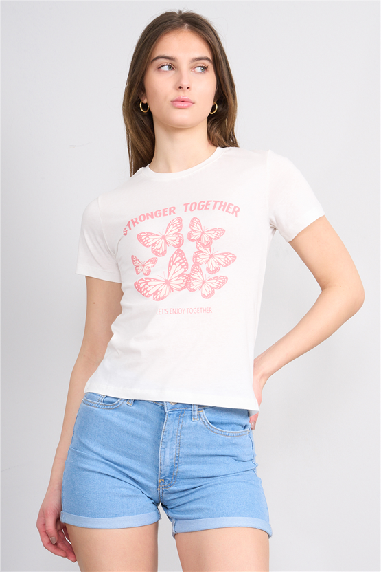 C.K Y26 8839 Fithit Byn B.Yk Regular Baskılı T-shirt Krem