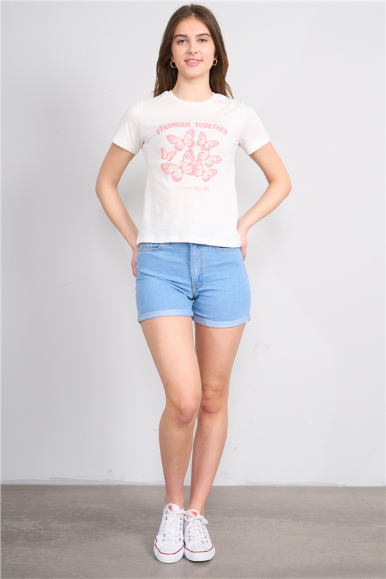 C.K Y26 8839 Fithit Byn B.Yk Regular Baskılı T-shirt Krem