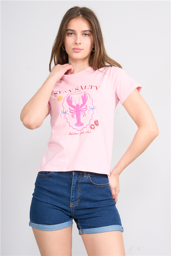 C.K Y26 8842 Fithit Byn B.Yk Regular Baskılı T-shirt A.Pembe