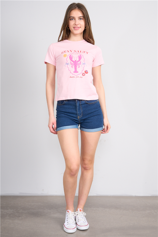 C.K Y26 8842 Fithit Byn B.Yk Regular Baskılı T-shirt A.Pembe