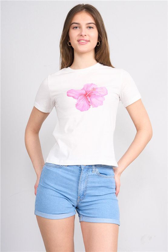 C.K Y26 8843 Fithit Byn B.Yk Regular Baskılı T-shirt Krem