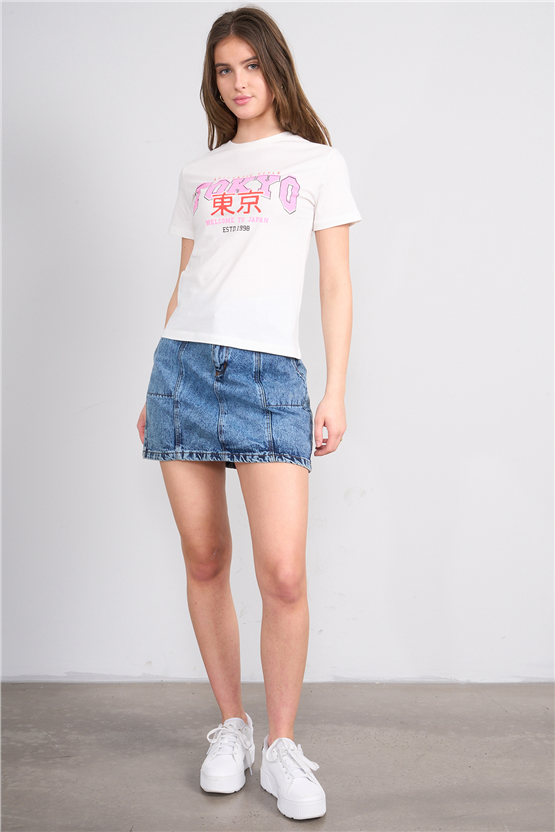 C.K Y26 8844 Fithit Byn B.Yk Regular Baskılı T-shirt Krem