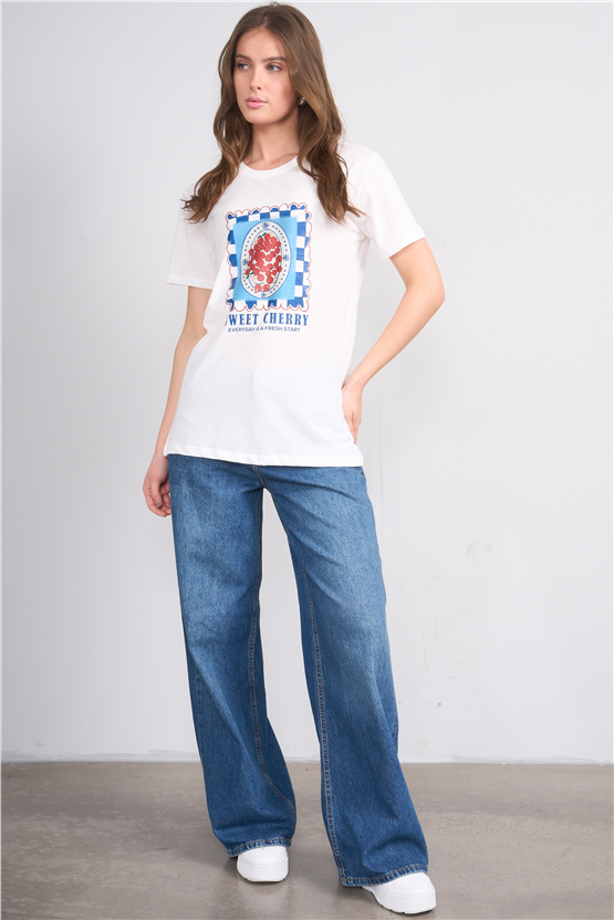 C.K Y26 8847 Fithit Byn B.Yk Regular Baskılı T-shirt Krem