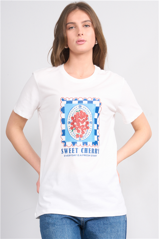 C.K Y26 8847 Fithit Byn B.Yk Regular Baskılı T-shirt Krem