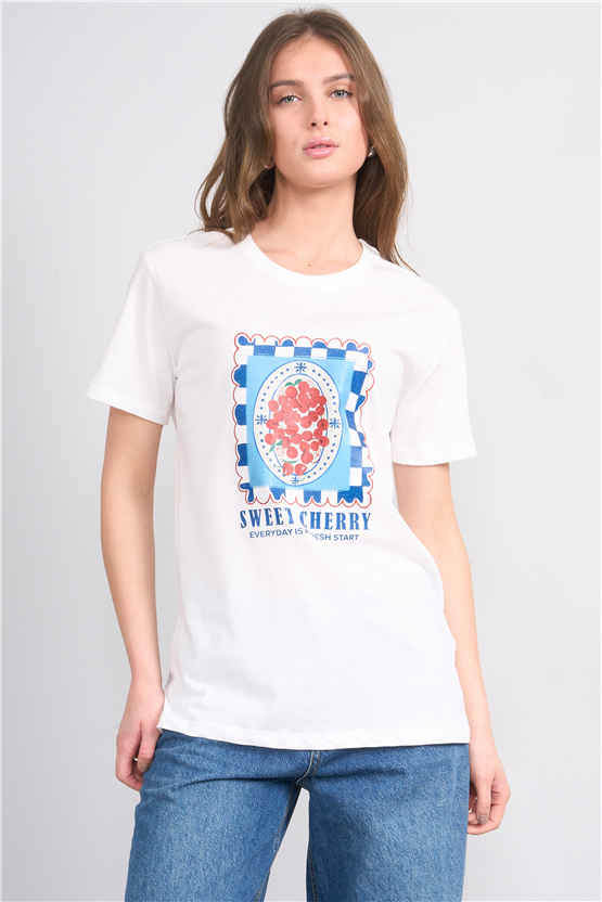 C.K Y26 8847 Fithit Byn B.Yk Regular Baskılı T-shirt Krem