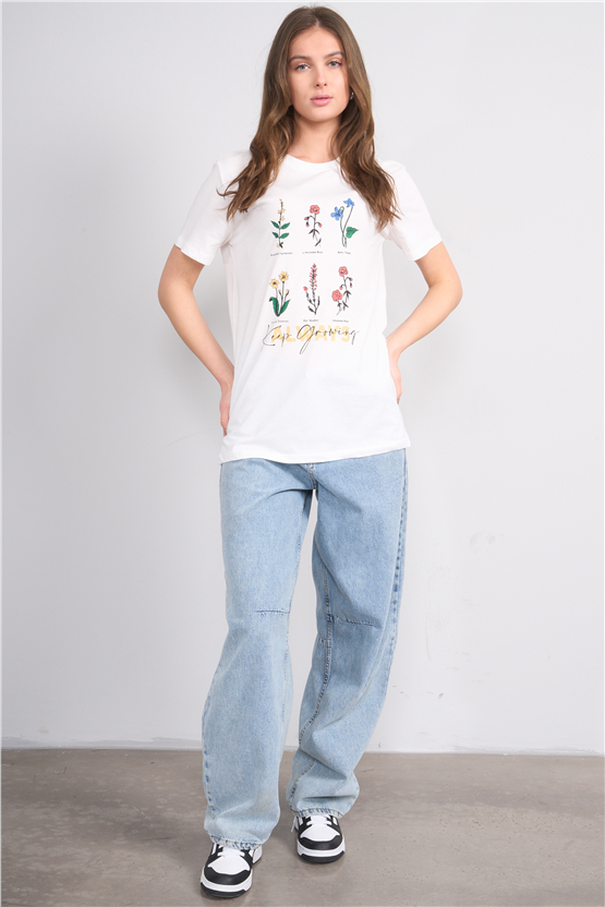 C.K Y26 8848 Fithit Byn B.Yk Regular Baskılı T-shirt Krem