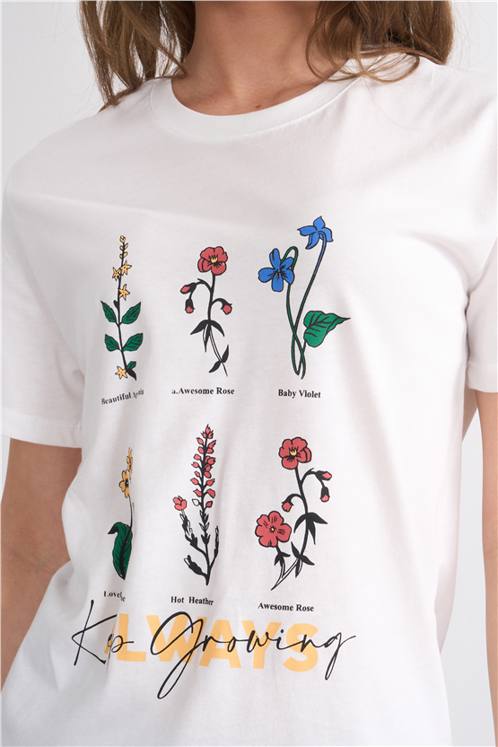 C.K Y26 8848 Fithit Byn B.Yk Regular Baskılı T-shirt Krem