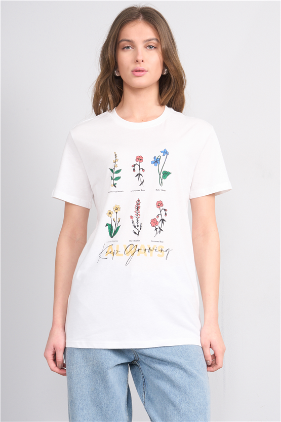 C.K Y26 8848 Fithit Byn B.Yk Regular Baskılı T-shirt Krem