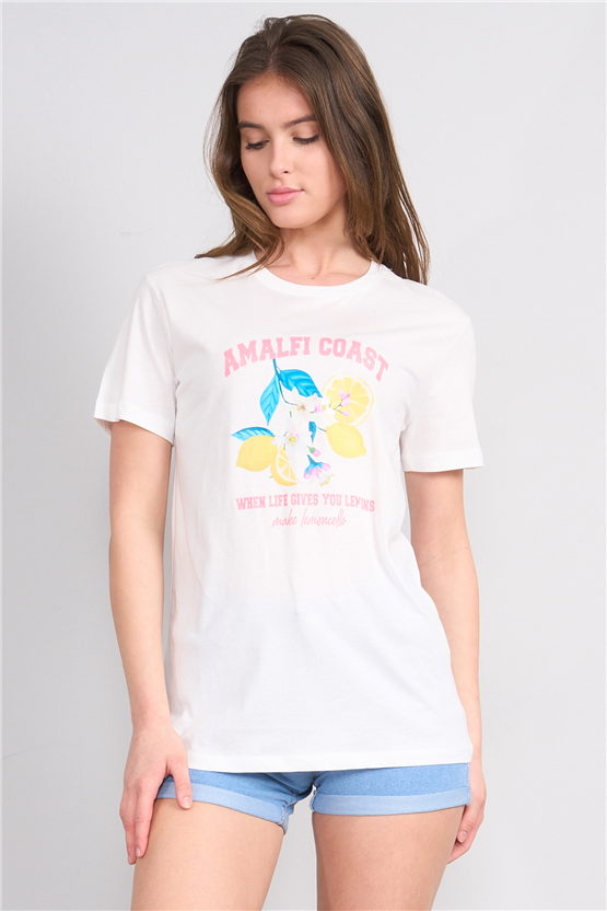 C.K Y26 8850 Fithit Byn B.Yk Regular Baskılı T-shirt Krem
