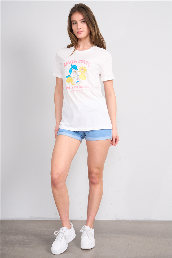 C.K Y26 8850 Fithit Byn B.Yk Regular Baskılı T-shirt Krem