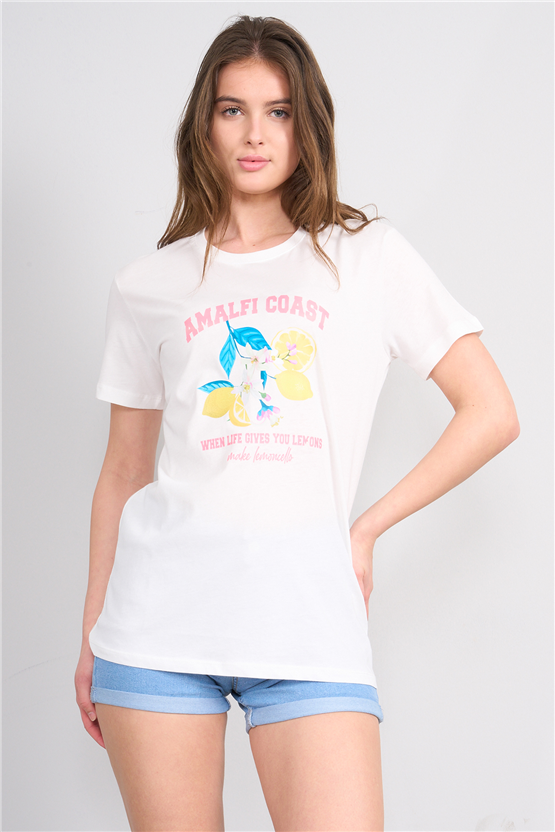 C.K Y26 8850 Fithit Byn B.Yk Regular Baskılı T-shirt Krem