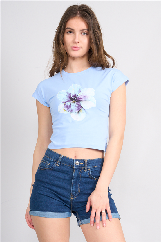 C.K Y26 8852 Fithit Byn B.Yk Regular Penye Baskılı T-shirt Bebe Mavi