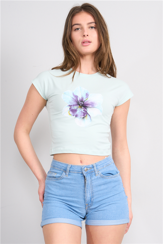 C.K Y26 8852 Fithit Byn B.Yk Regular Penye Baskılı T-shirt Cagla