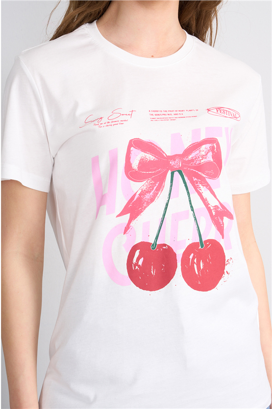 C.K Y26 8853 Fithit Byn B.Yk Regular Baskılı T-shirt Krem