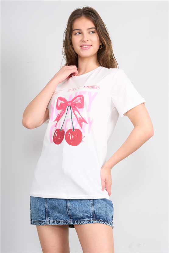 C.K Y26 8853 Fithit Byn B.Yk Regular Baskılı T-shirt Krem