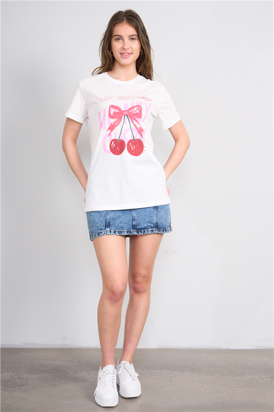 C.K Y26 8853 Fithit Byn B.Yk Regular Baskılı T-shirt Krem