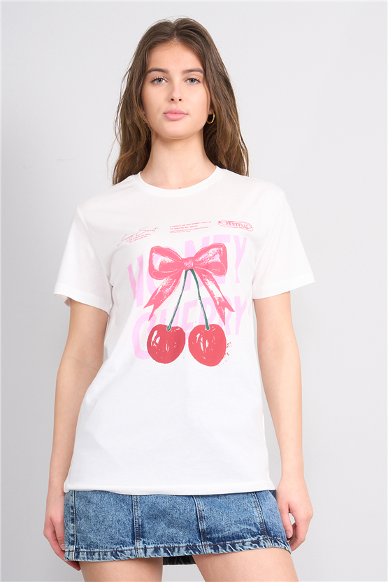 C.K Y26 8853 Fithit Byn B.Yk Regular Baskılı T-shirt Krem