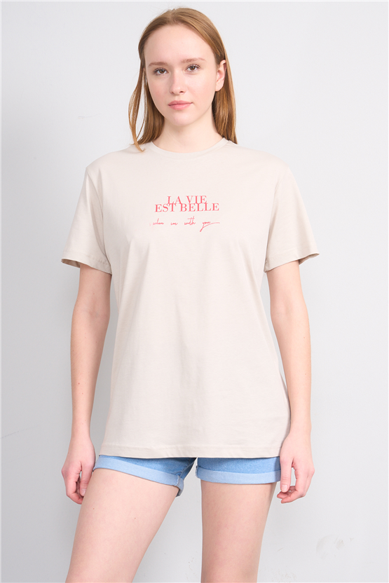 C.K Y26 8858 Fithit Byn B.Yk Regular Baskılı T-shirt Vizon