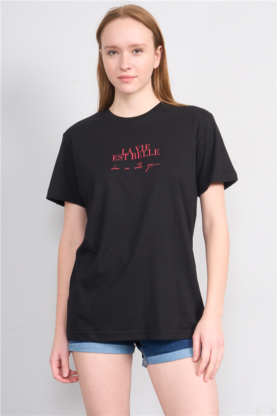 C.K Y26 8858 Fithit Byn B.Yk Regular Baskılı T-shirt Siyah