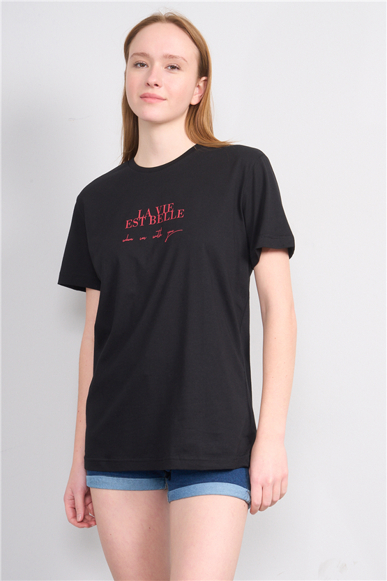 C.K Y26 8858 Fithit Byn B.Yk Regular Baskılı T-shirt Siyah