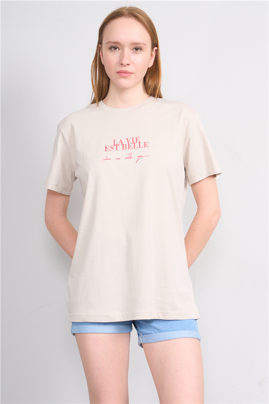 C.K Y26 8858 Fithit Byn B.Yk Regular Baskılı T-shirt Vizon