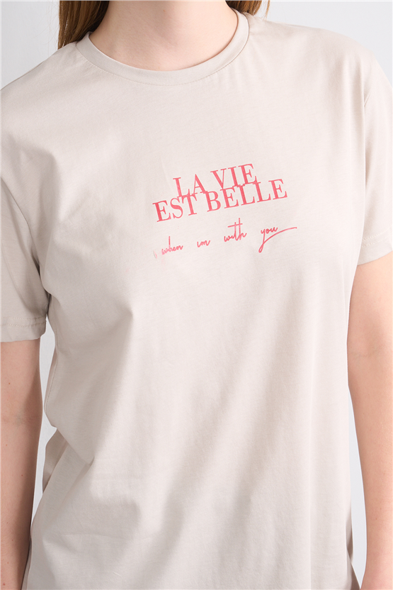 C.K Y26 8858 Fithit Byn B.Yk Regular Baskılı T-shirt Vizon