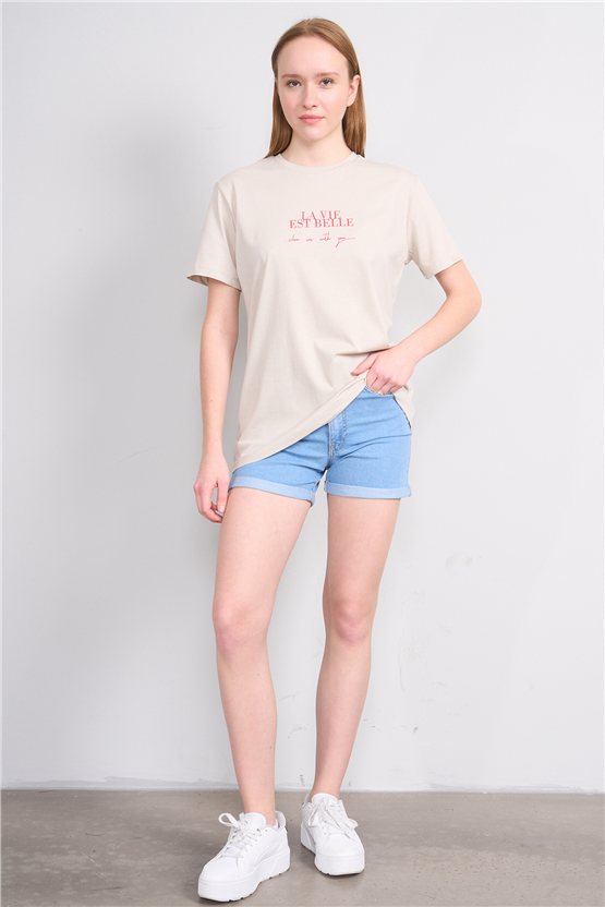 C.K Y26 8858 Fithit Byn B.Yk Regular Baskılı T-shirt Vizon