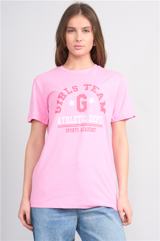 Çetinkaya Fithit 8859 Bayan Bisiklet Yaka Regular Baskılı T-shirt Pembe