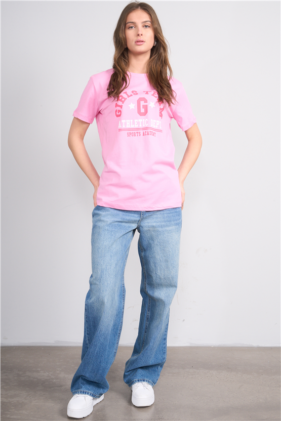 C.K Y26 8859 Fithit Byn B.Yk Regular Baskılı T-shirt Pembe