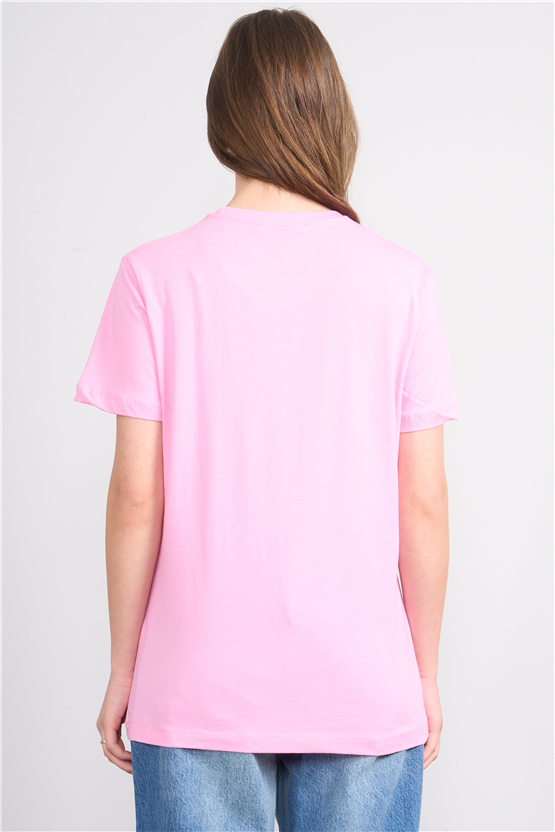 Çetinkaya Fithit 8859 Bayan Bisiklet Yaka Regular Baskılı T-shirt Pembe