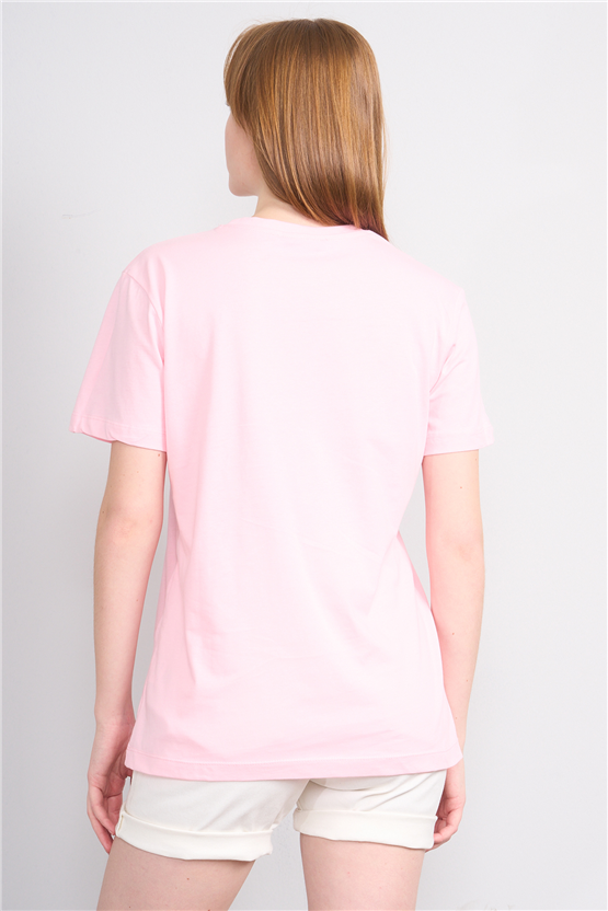 Çetinkaya Fithit 8861 Bayan Bisiklet Yaka Regular Baskılı T-shirt Açık Pembe