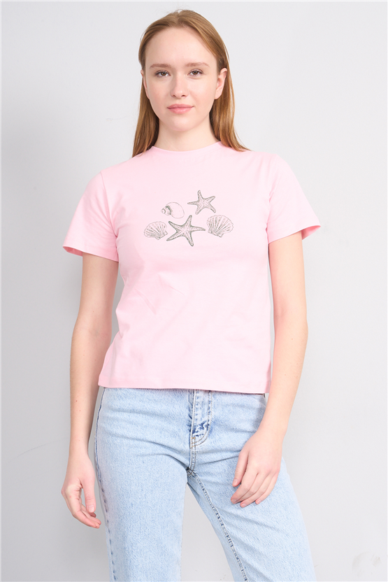 C.K Y26 8865 Fithit Byn B.Yk Regular Baskılı T-shirt A.Pembe