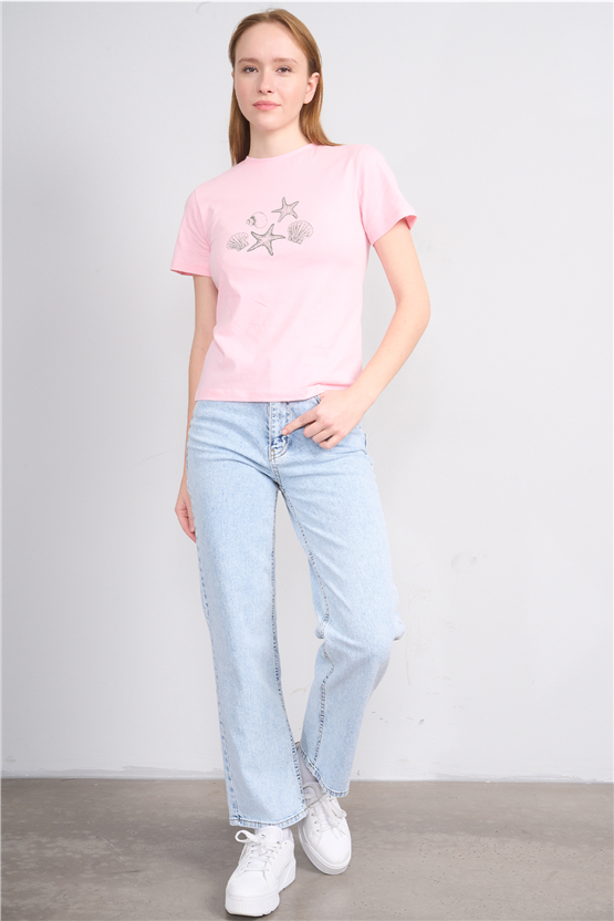 C.K Y26 8865 Fithit Byn B.Yk Regular Baskılı T-shirt A.Pembe