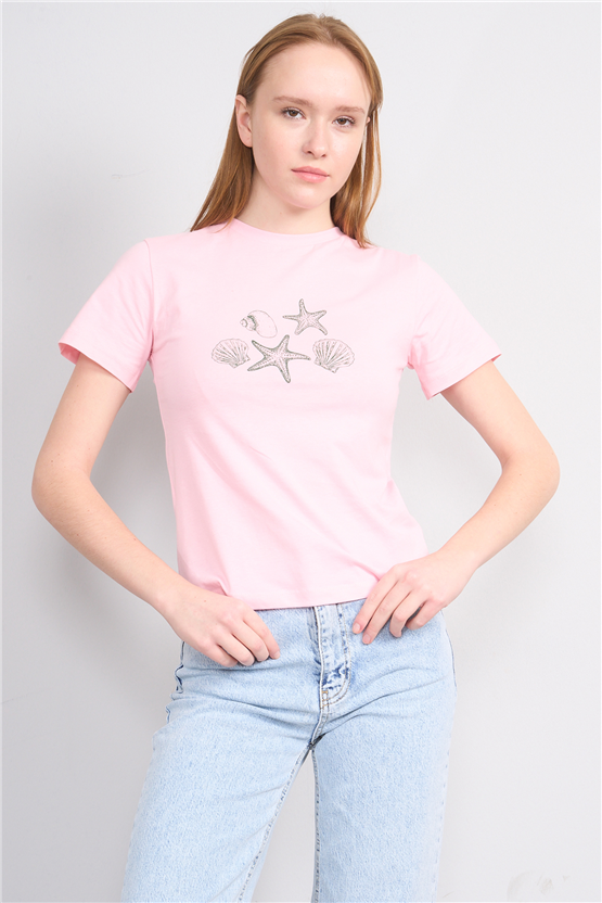 C.K Y26 8865 Fithit Byn B.Yk Regular Baskılı T-shirt A.Pembe