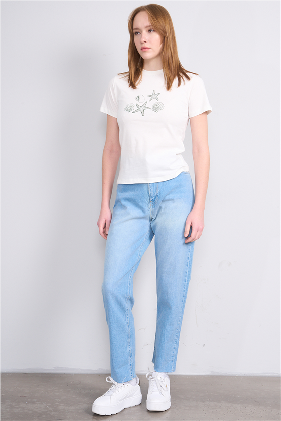 C.K Y26 8865 Fithit Byn B.Yk Regular Baskılı T-shirt Krem