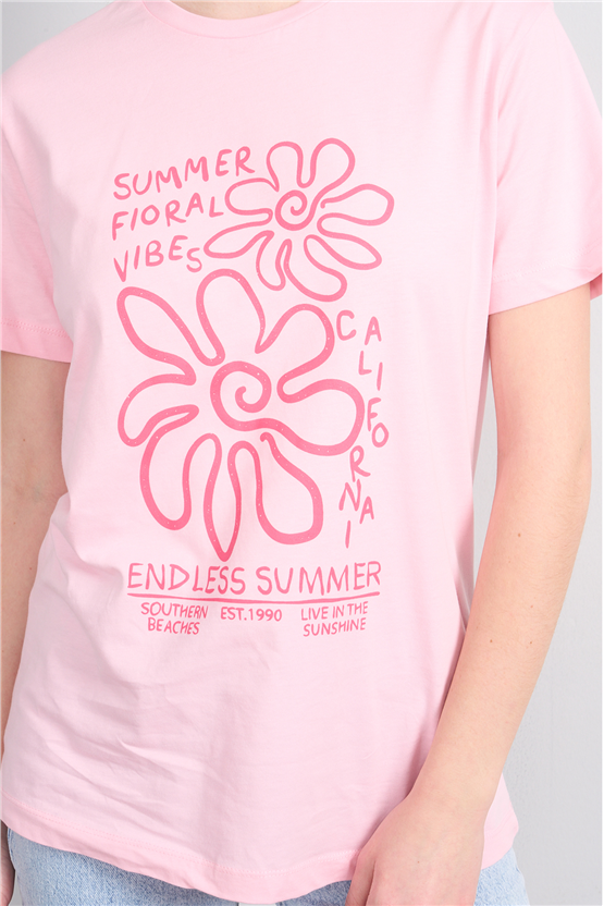 C.K Y26 8867 Fithit Byn B.Yk Regular Baskılı T-shirt A.Pembe