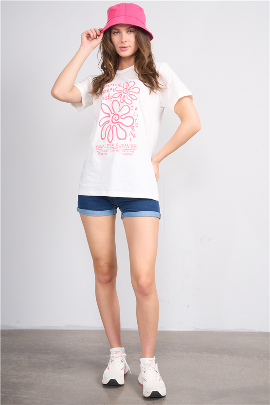 C.K Y26 8867 Fithit Byn B.Yk Regular Baskılı T-shirt Krem