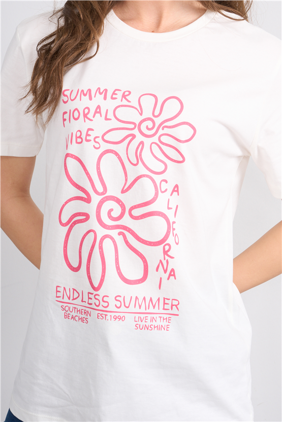 C.K Y26 8867 Fithit Byn B.Yk Regular Baskılı T-shirt Krem