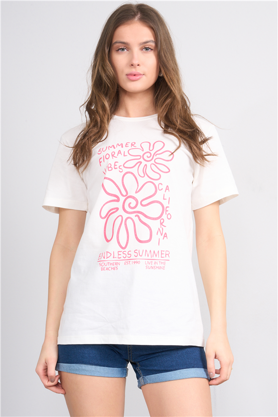 C.K Y26 8867 Fithit Byn B.Yk Regular Baskılı T-shirt Krem