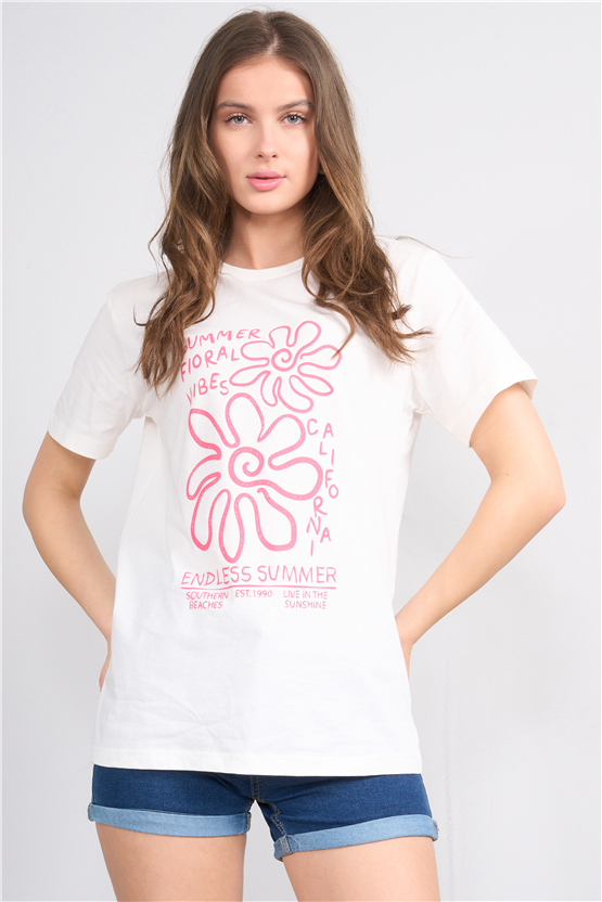 C.K Y26 8867 Fithit Byn B.Yk Regular Baskılı T-shirt Krem