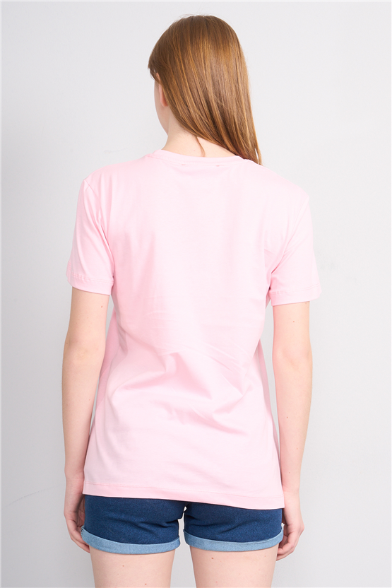 Çetinkaya Fithit 8868 Bayan Bisiklet Yaka Regular Baskılı T-shirt Açık Pembe