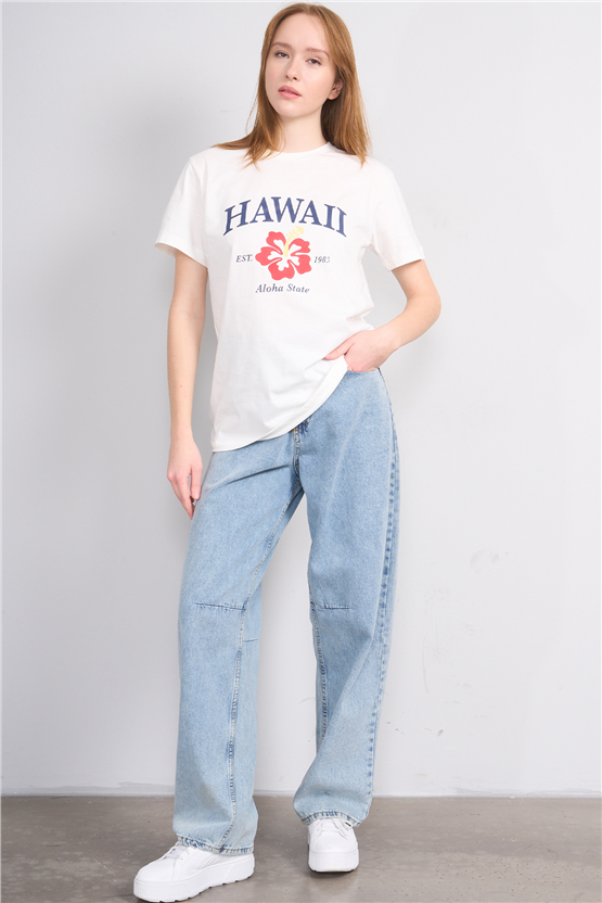 C.K Y26 8868 Fithit Byn B.Yk Regular Baskılı T-shirt Krem