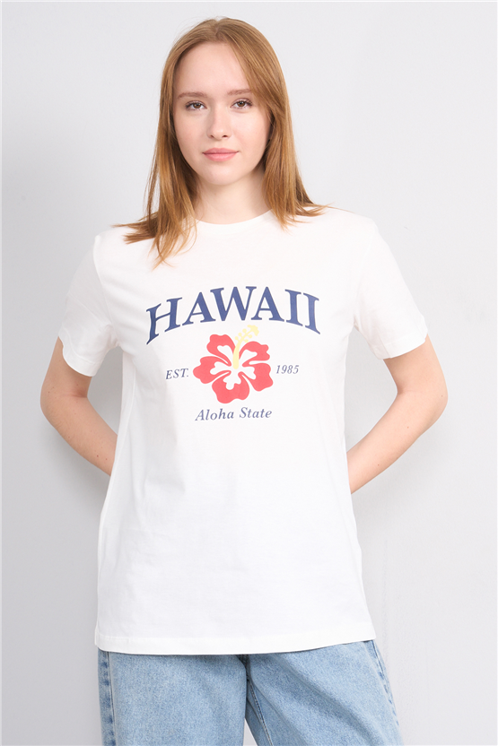 C.K Y26 8868 Fithit Byn B.Yk Regular Baskılı T-shirt Krem