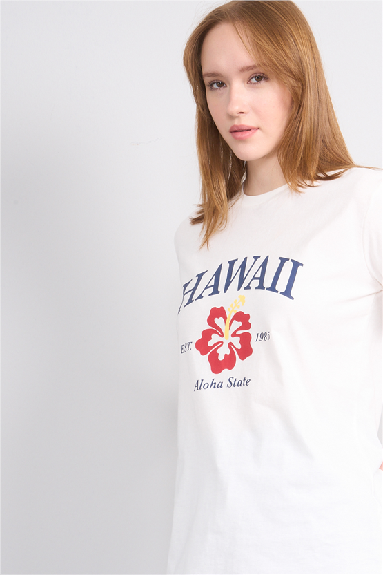 C.K Y26 8868 Fithit Byn B.Yk Regular Baskılı T-shirt Krem