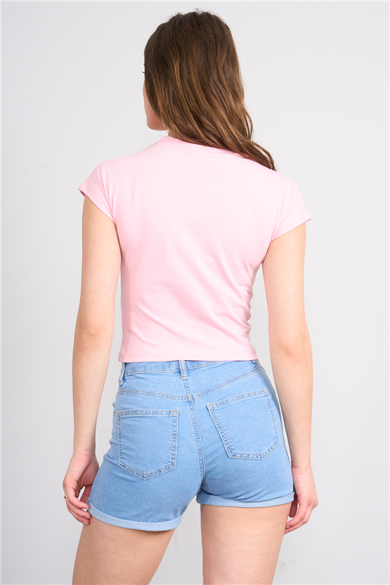 C.K Y26 8872 Fithit Byn B.Yk Penye Baskılı Crop T-shirt A.Pembe