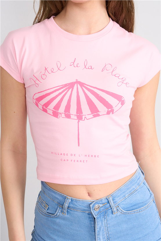 C.K Y26 8872 Fithit Byn B.Yk Penye Baskılı Crop T-shirt A.Pembe
